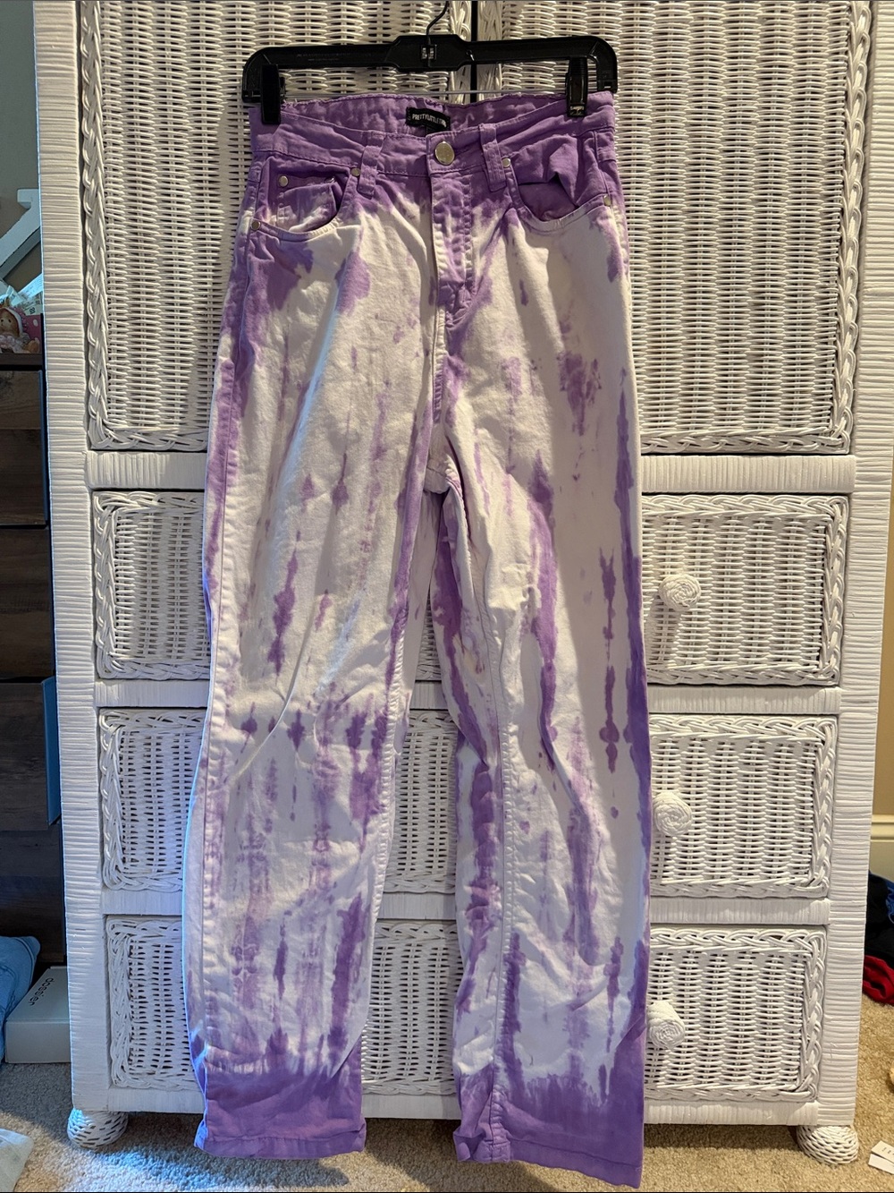 PrettyLittleThing Purple and White Tie-Dye Straight Leg Jeans